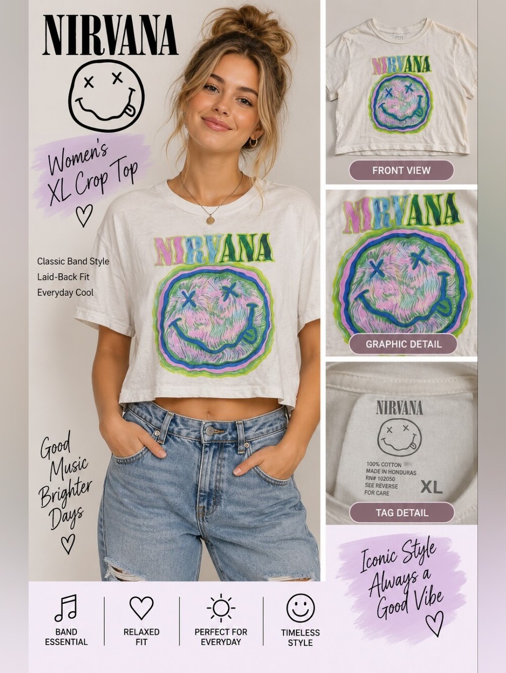 Nirvana women's XL band crop top #07